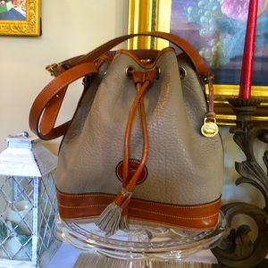 Dooney & Bourke Drawstring Bucket Style Purse Tan/Taupe